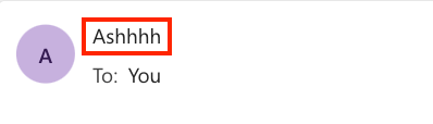 Gmail message header with the sender's display name, Ashhhh, outlined in red above To: You