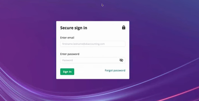 TaxCalc Secure sign in page with Enter email and Enter password fields and a Sign In button