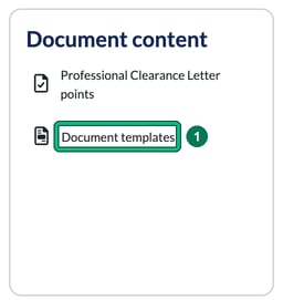 Document content card on the Settings page with Document templates highlighted as step 1