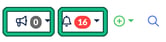 Top bar with the mentions megaphone and the notifications bell highlighted