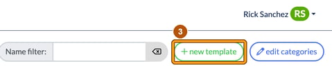 Message templates page with the new template button highlighted as step 3