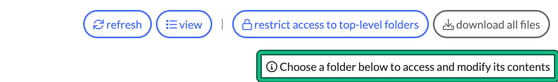 File browser at the root folder, with the note Choose a folder below to access and modify its contents highlighted