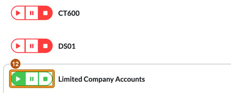Services and pricing list with Limited Company Accounts switched on and its green play button highlighted as step 12