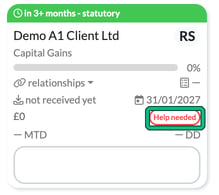 Job card on the Jobs board with the Help needed badge highlighted