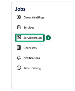 Jobs settings card with Service groups highlighted