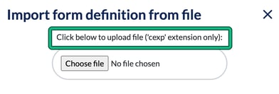 Import form definition from file window with the cexp extension only instruction highlighted