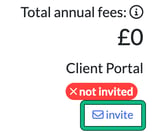 Client Portal status on a client summary showing not invited, with the invite link highlighted