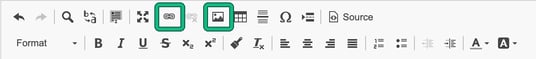 Template editor toolbar with the Link button and the Image button highlighted