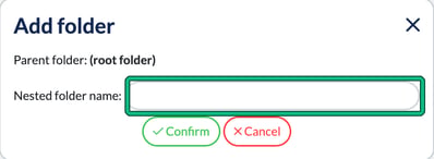 Add folder window with the Nested folder name field highlighted
