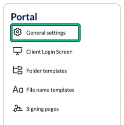 Portal settings card with General settings highlighted