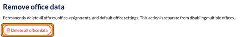 Remove office data section with the Delete all office data button highlighted