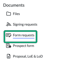 Client record left menu with Form requests highlighted under Documents