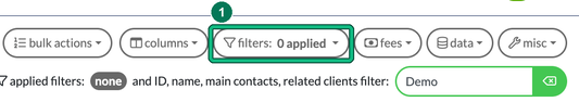 Client list toolbar with the filters button highlighted