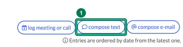 Client Communication page buttons with compose text highlighted as step 1, between log meeting or call and compose e-mail