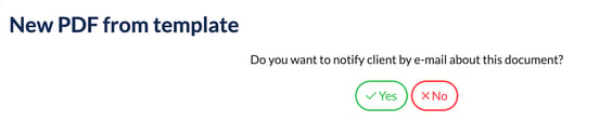 Prompt asking whether to notify the client by email about the new document, with Yes and No buttons