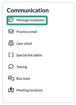 Communication settings card with Message templates highlighted