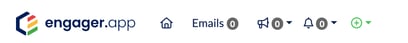 Top navigation for a user with every module turned off, showing only Home, Emails, announcements, notifications and the add menu