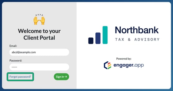 Client Portal login page with the Email and Password fields, the Sign in button and the Forgot password? link highlighted