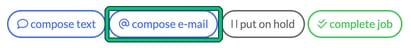 Job window buttons compose text, compose e-mail, put on hold and complete job, with compose e-mail highlighted