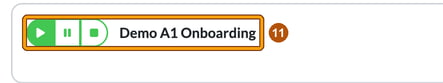 An onboarding service enabled for the client, with the green play button and service name highlighted as step 11