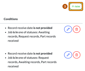 Auto reminders list with the new button highlighted as step 3