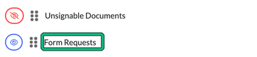 Manage dashboard list with the Form Requests widget switched on and highlighted