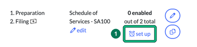 Service row showing 0 enabled out of 2 total global auto reminders, with set up highlighted as step 1