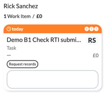 Jobs card for the task Demo B1 Check RTI submissions, due today with high priority