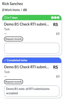 Completed today card with the note, below the next weekly occurrence of the task due in 7 days