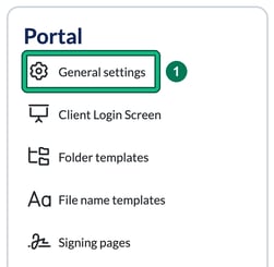 Portal card on the Settings page with General settings highlighted as step 1